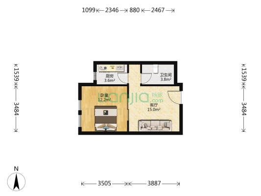 仁恒海河广场 1室1厅1卫 51平方