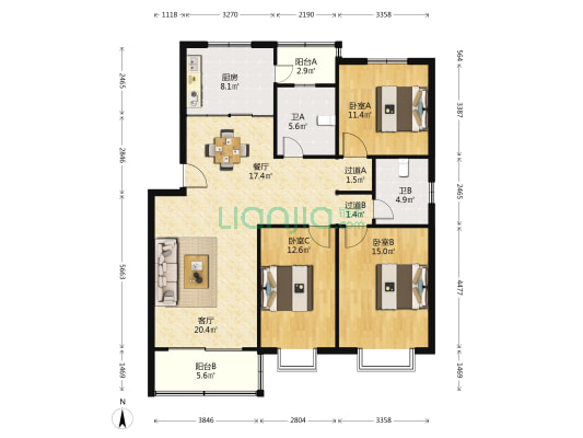 楓丹雅園 3室2厅2卫 126平方