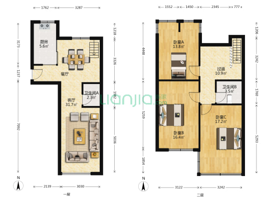 天城铭园 3室1厅2卫 86平方