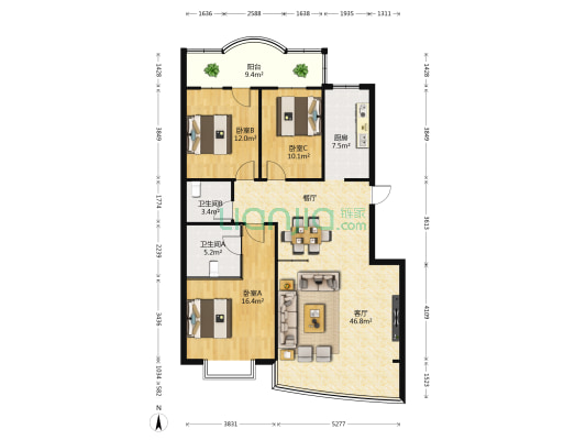 光明日报社广西记者站综合楼 3室1厅2卫 130平方