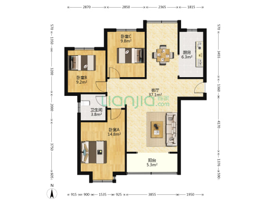 五联小区 3室1厅1卫 117平方