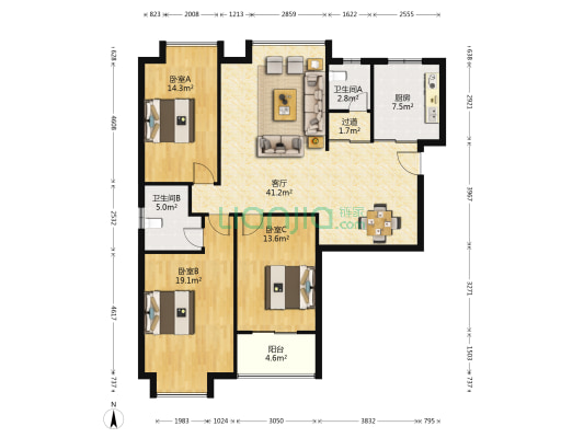 东壹区小区 3室1厅2卫 146平方