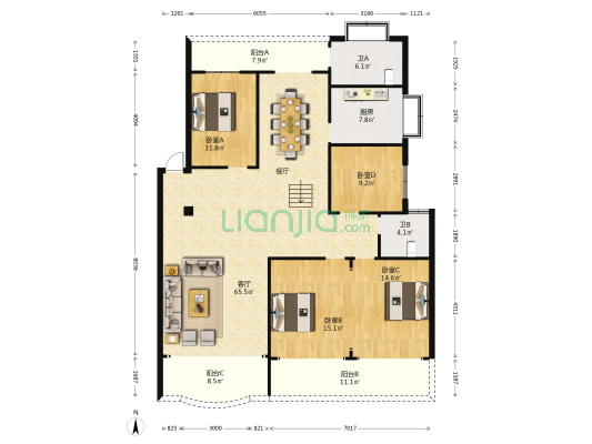 星光小区 4室1厅2卫 180平方