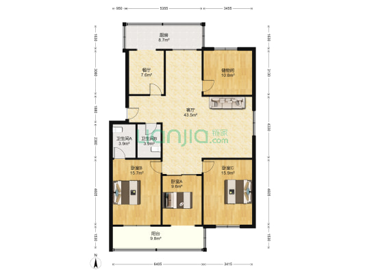 新华印刷厂宿舍 3室2厅2卫 145平方
