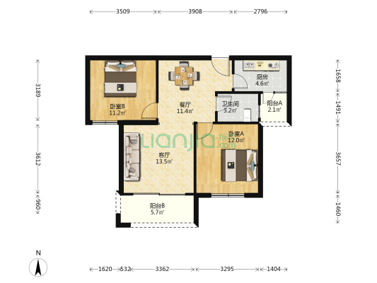 和立星雅苑 2室2厅1卫 81平方