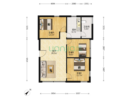 莲花路 3室1厅1卫 75平方