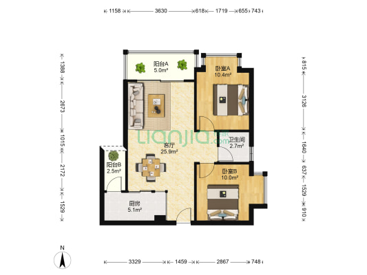 百隆馨巢 2室1厅1卫 80平方