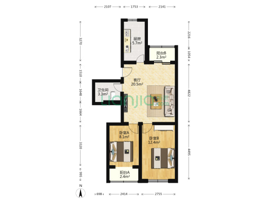 林枫家园 2室1厅1卫 73平方