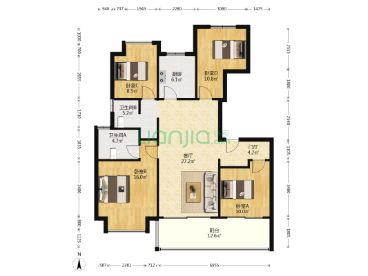 雅居乐旭辉藏珑府 4室1厅2卫 130平方
