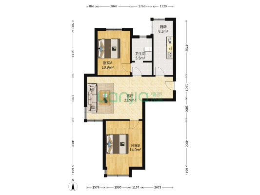 霁虹园 2室1厅1卫 86平方
