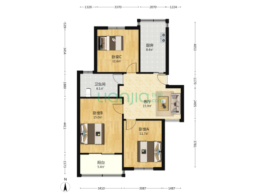 绿缘小区 3室1厅1卫 86平方