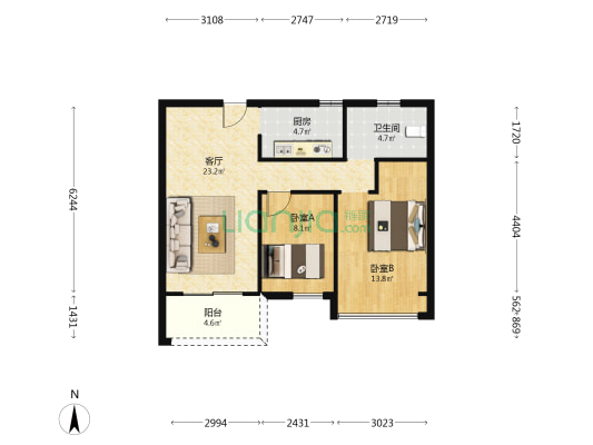 鹿港嘉苑 2室1厅1卫 79平方