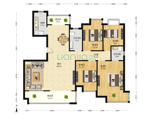 碧涵居 4室1厅2卫 156平方