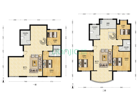 星海国际 5室2厅4卫 248平方