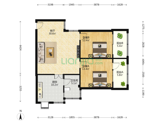 电建小区 2室1厅1卫 92平方