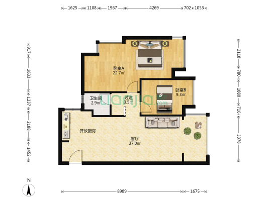 招商雍和府 2室1厅1卫 89平方