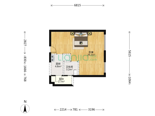 星河壹号公馆 1室0厅1卫 58平方