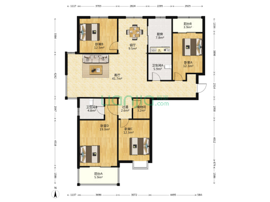美的.拉德芳斯南区 4室2厅2卫 190平方