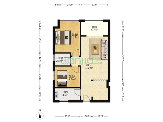 新长海广场 2室1厅1卫 75平方