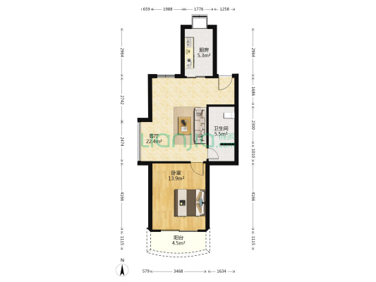 景芳花苑 1室1厅1卫 61平方