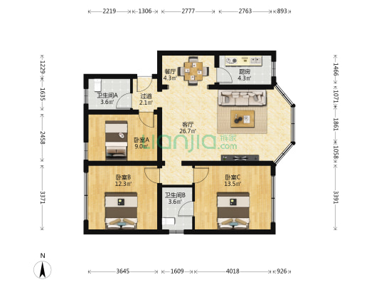 大嶝东路 3室2厅2卫 107平方