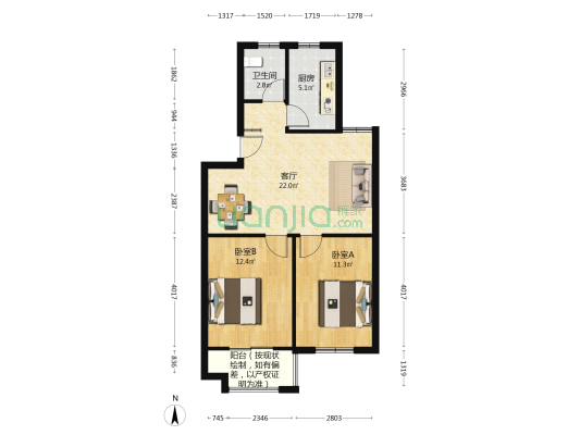 玫瑰苑(润州) 2室1厅1卫 71平方