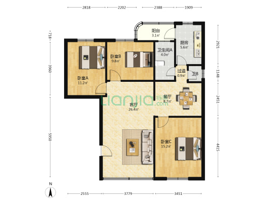 海府路61号之一号 3室2厅2卫 99平方