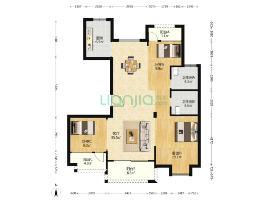 瑞景大厦 3室1厅2卫 135平方