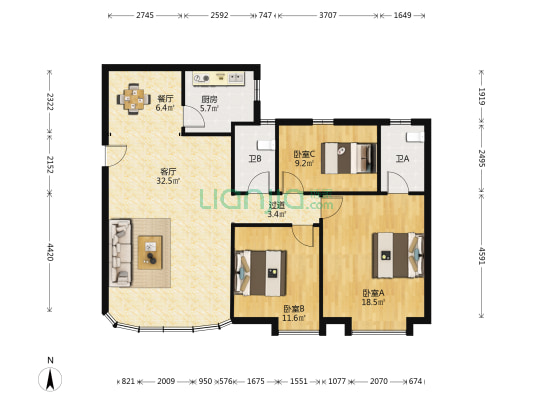 翠逸轩 3室2厅2卫 102平方