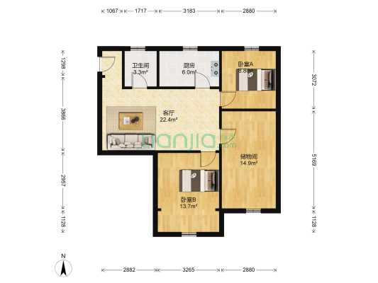 文化楼社区 2室1厅1卫 84平方