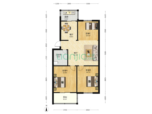 华丰小区 3室2厅1卫 101平方