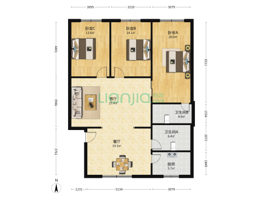 眉象路25号 3室2厅2卫 130平方