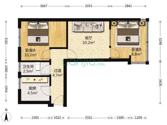 三角园小区 2室1厅1卫 40平方