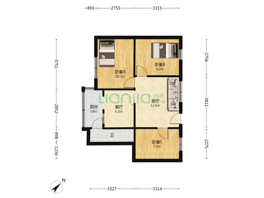 邮电局宿舍(南城路42号) 3室2厅1卫 57平方