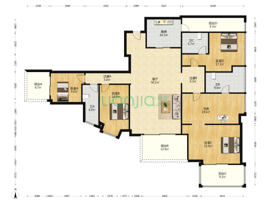 鹏广达湾区壹号广场 5室1厅3卫 219平方