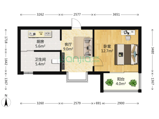 汉口西园 1室1厅1卫 46平方