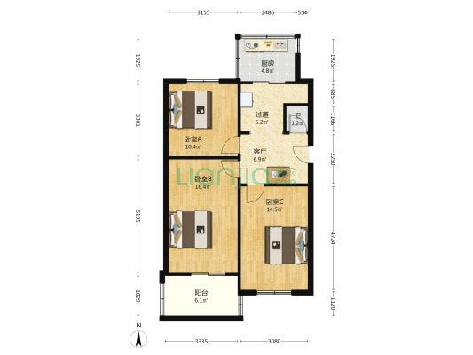 检察院宿舍 3室1厅1卫 76平方