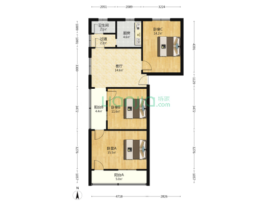 西北街73号 3室1厅1卫 82平方