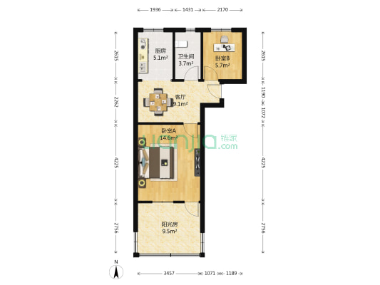 池塘巷2号 2室1厅1卫 51平方