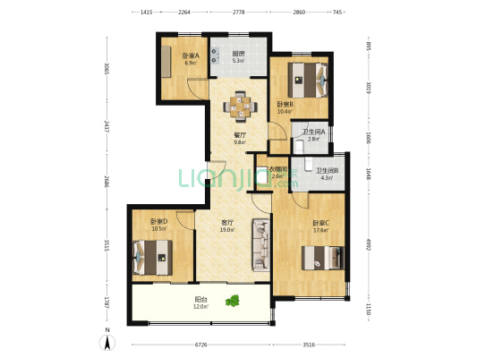 铂樾怡庭 4室2厅2卫 131平方