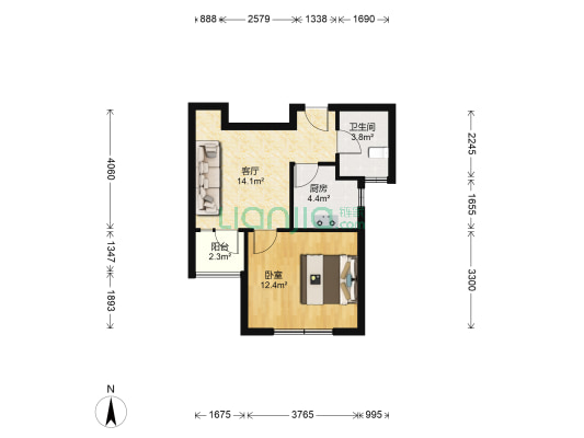 星晓家园 1室1厅1卫 52平方