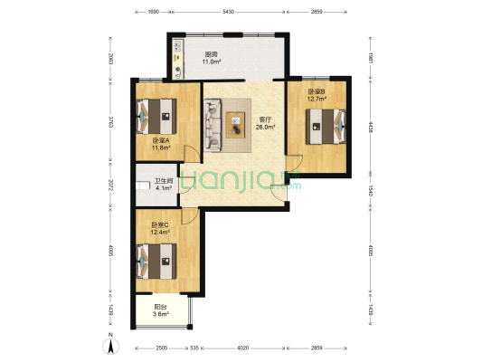 涿州开发区，南北通透三居，精装修，采光好，诚意出售-户型图