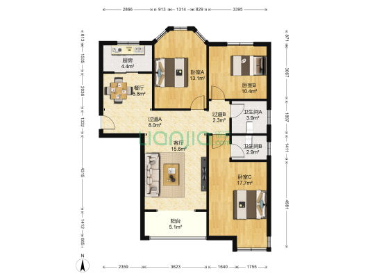 新龙御景城 3室2厅2卫 127平方