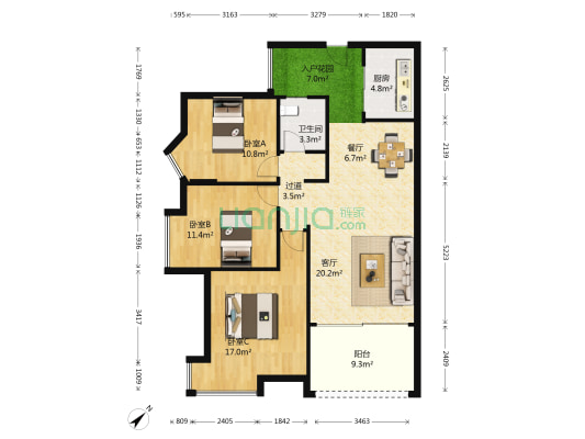 尚城世家二期 3室2厅1卫 105平方