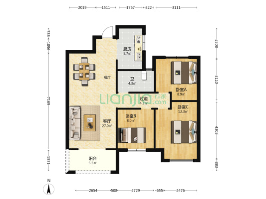 水岸星城 3室1厅1卫 102平方