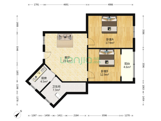 东方商厦 2室1厅1卫 94平方