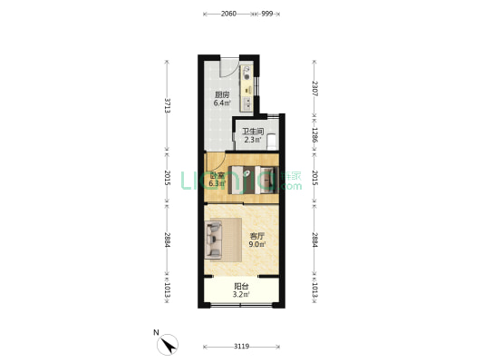 广中路384号 1室1厅1卫 35平方