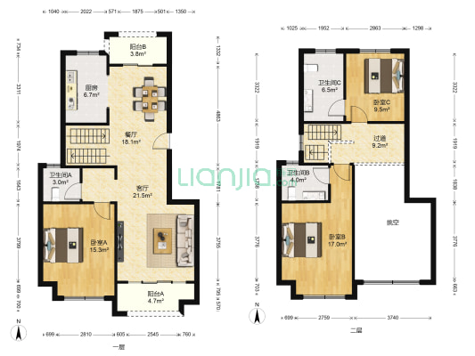 绿地骊山花城一期 3室2厅3卫 155平方
