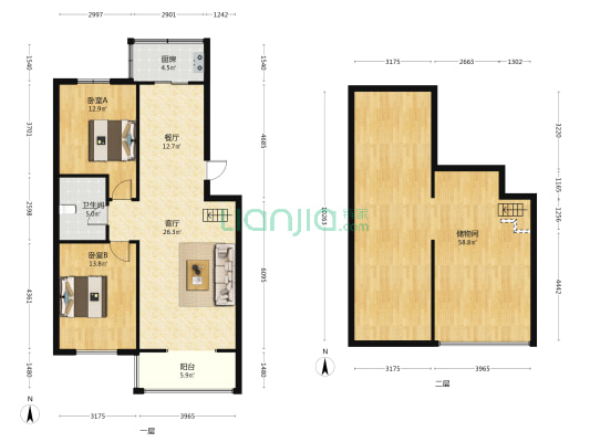 北岸潞园 2室2厅1卫 99平方