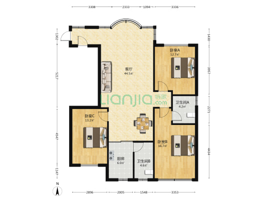 畔溪花园 3室1厅2卫 113平方